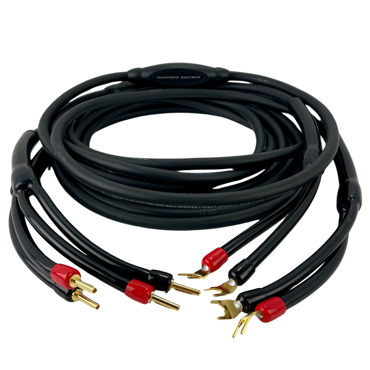 Transparent MusicWave Speaker Cable — 12ft, Banana to Spade