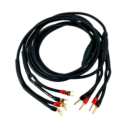 Transparent Wave Speaker Cables — 8ft Pair, Banana to Spade, Gen 6