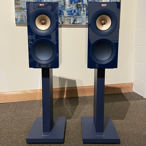KEF R3 Meta Standmount Speakers — Indigo Blue, with Stands